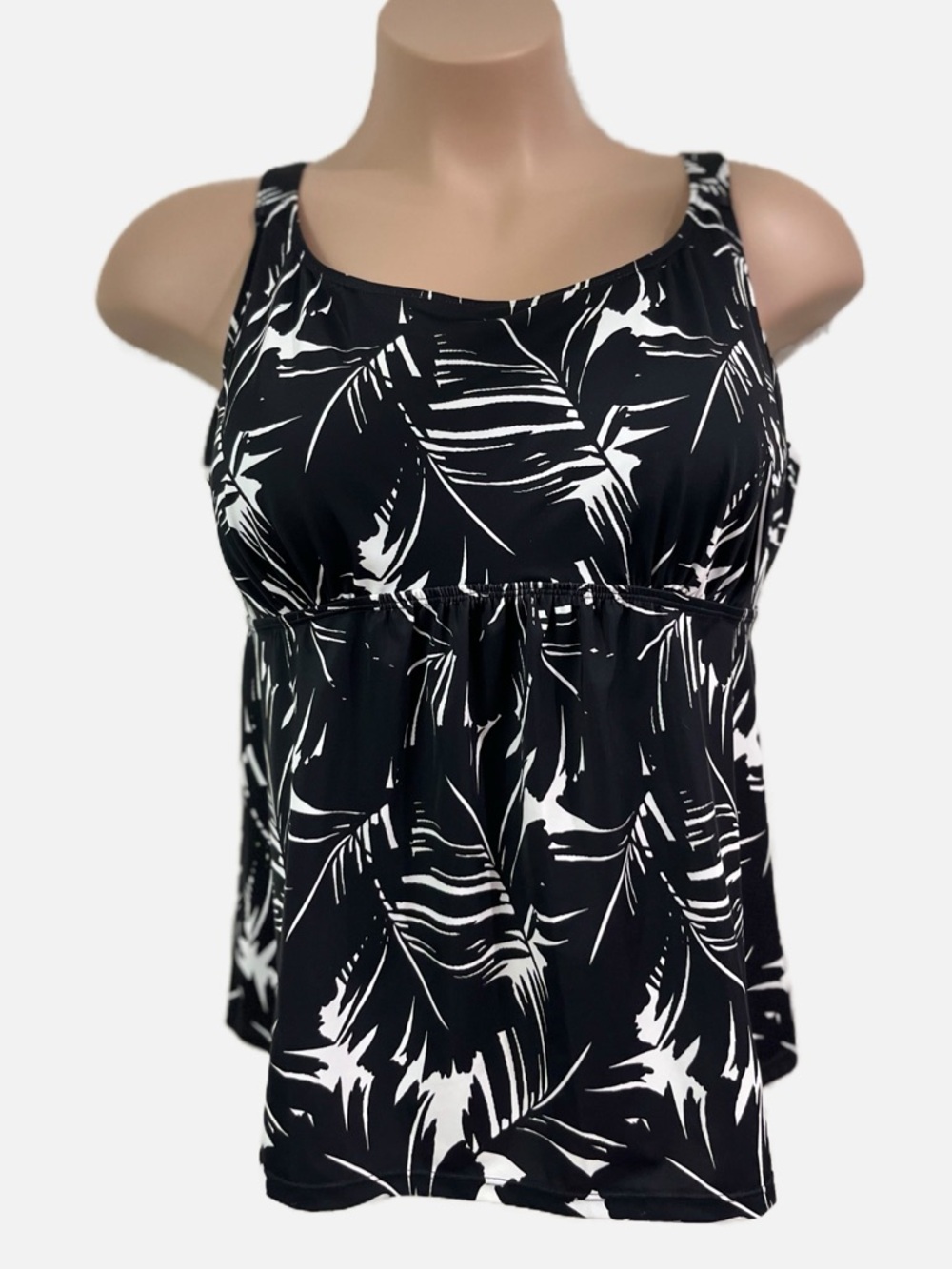 Swimsuits For All Women’s Swimsuit Black & White Palm-Print Tankini Top 20W